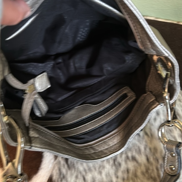 Silver colored purse with hair on hide key/card holder - Picture 3 of 9